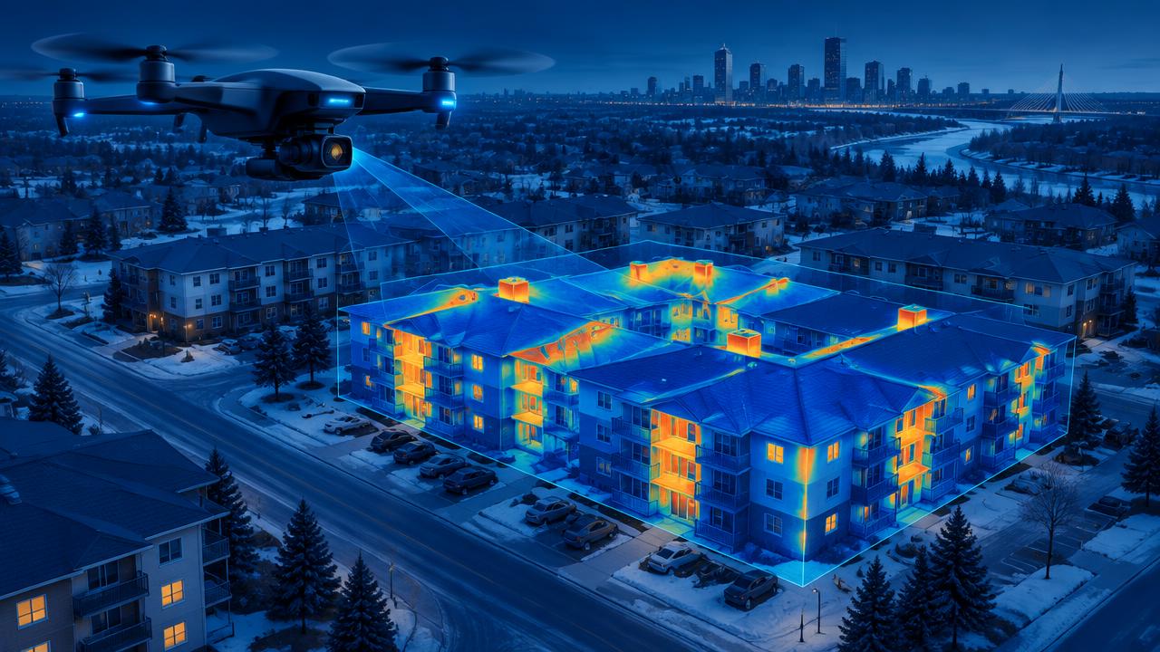 Illustration of drone work at 420 Chrisland, Winnipeg — Multi-family residential